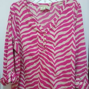 Caribbean Joe pink zebra printed blouse 1x NWOT